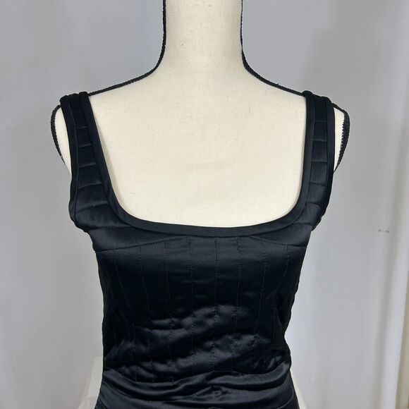 CYNTHIA ROWLEY 100% Silk Quilted Scoop Neck Tank Dress A-Line Skirt- Black- Sz 4 - Picture 2 of 11